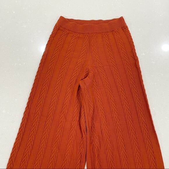 Anthropologie Cable Knit Wide Leg Pant Tank Top Set Burnt Orange XS - Picture 10 of 15